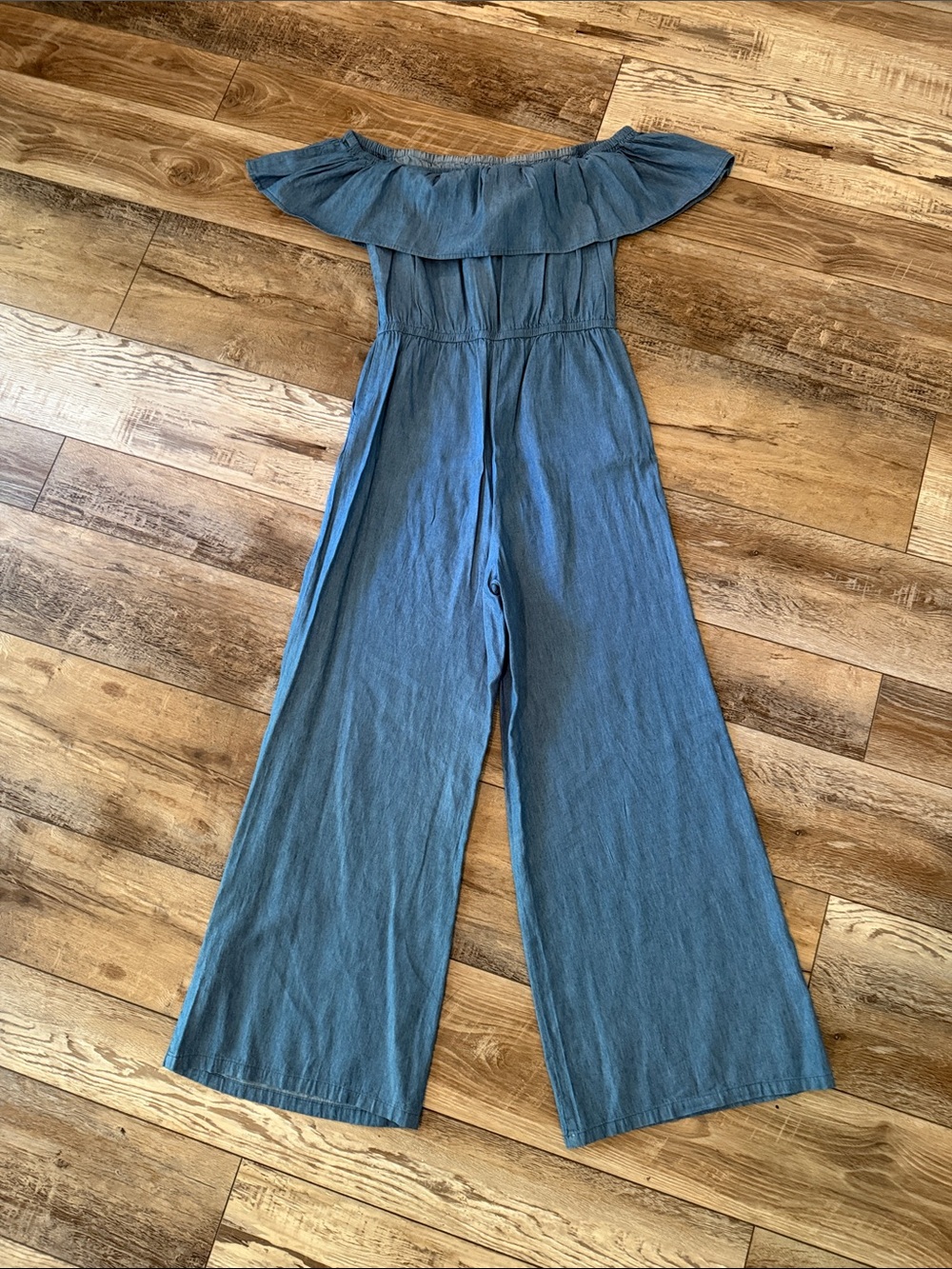 Jealous Tomato Off-Shoulder Wide-Leg Jumpsuit in Slate Blue